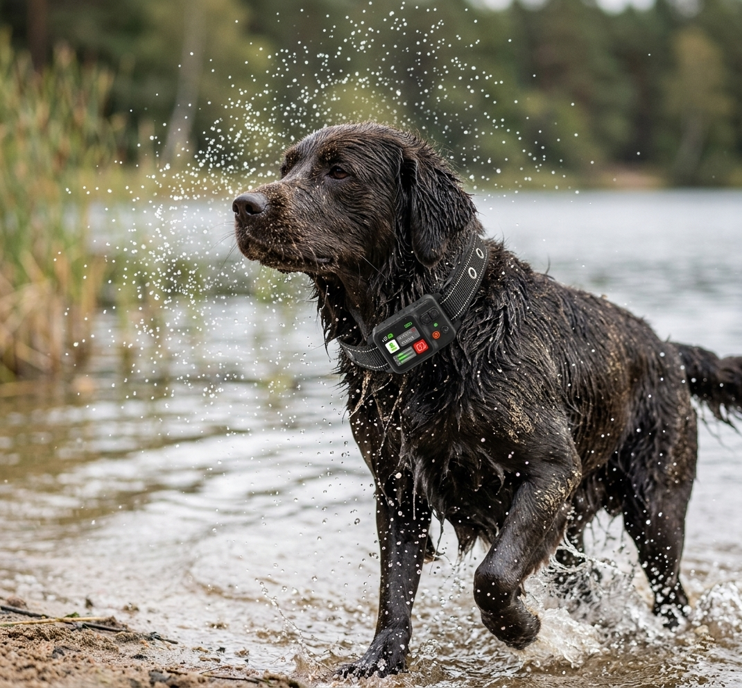 Dog wearing GPS collar